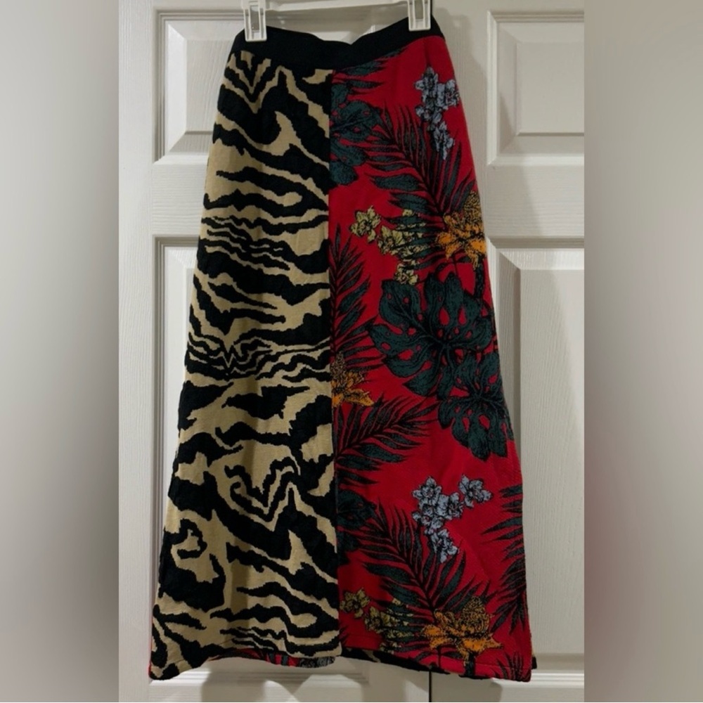 Anthropologie | Red and Black Contrast Sweater Safari Patterned Midi Skirt ~ XL - Picture 8 of 11